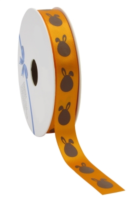 Kadolint Pasen Satijn Lint Oranje Bunny 15mm x 25meter