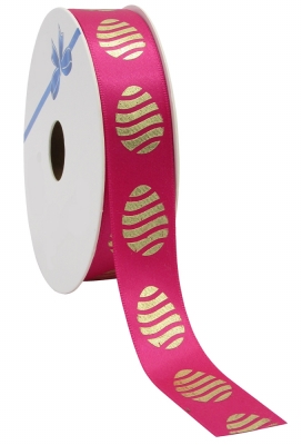 Kadolint Pasen Satijn Lint Fuchsia  Easter Egg Gold 23mm x 25meter