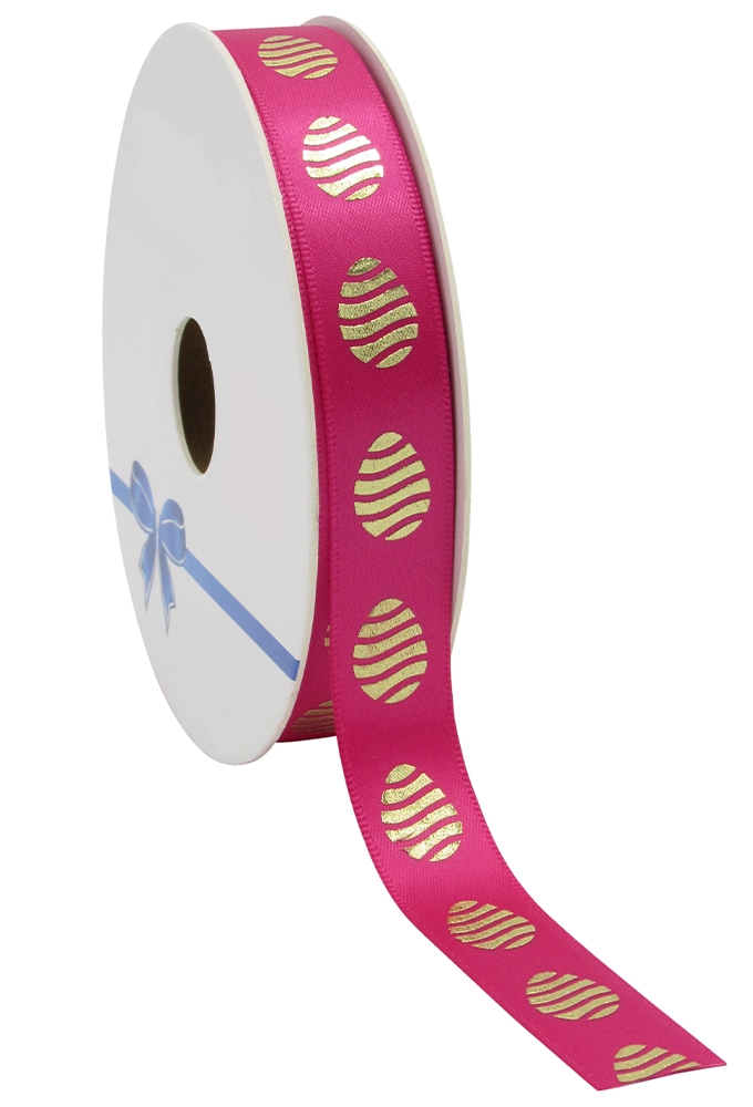 Kadolint Pasen Satijn Lint Fuchsia  Easter Egg Gold 15mm x 25meter