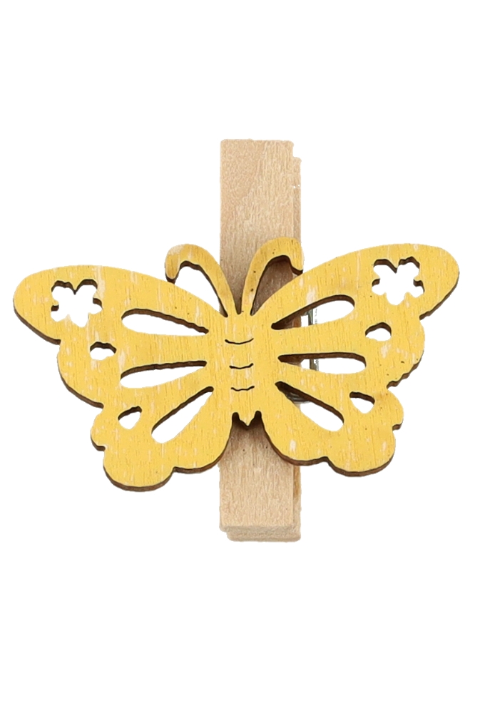 Houten Deco Knijper Vlinder Geel 4x2.2cm 36stuks
