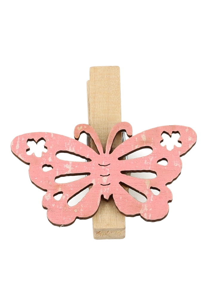 Houten Deco Knijper Vlinder Roze 4x2.2cm 36stuks