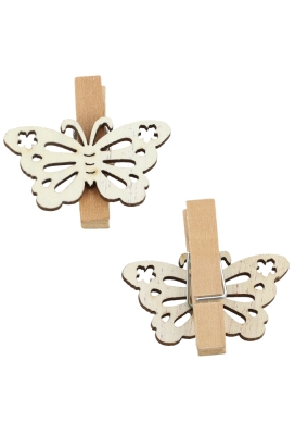 Houten Deco Knijper Vlinder Naturel 4x2.2cm 36stuks