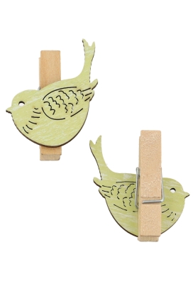 Houten Deco Knijper Vogel Groen 3,8x2.9cm 36stuks