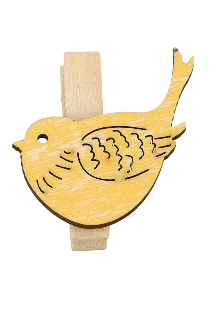 Houten Deco Knijper Vogel Geel 3,8x2.9cm 36stuks