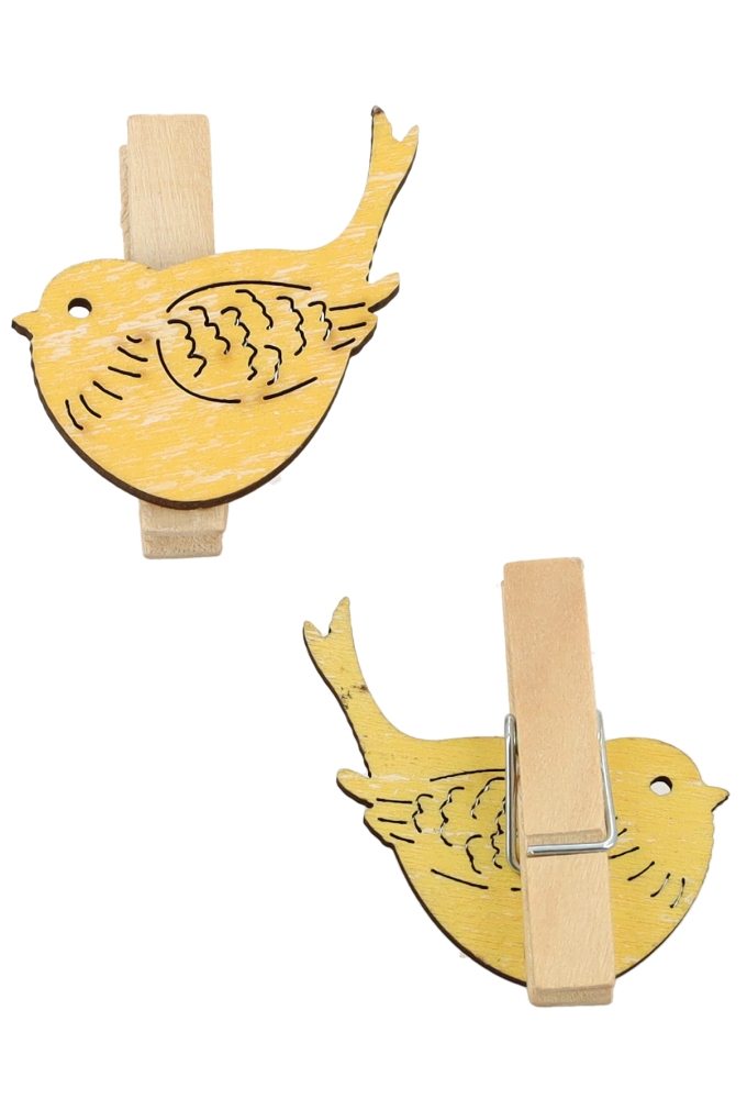 Houten Deco Knijper Vogel Geel 3,8x2.9cm 36stuks