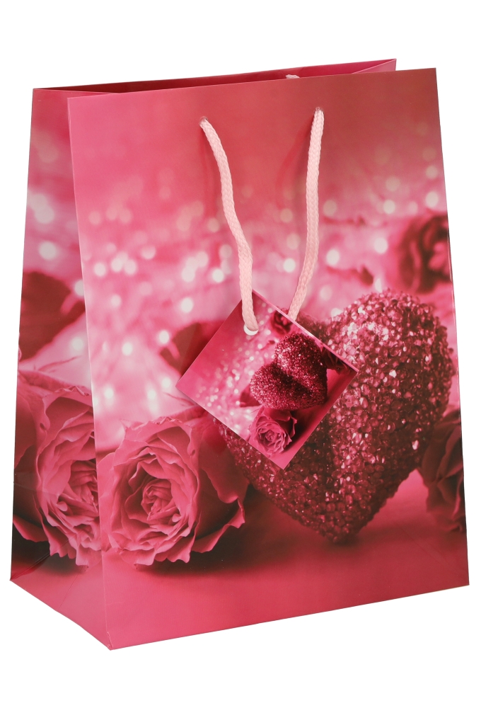 Kadotasjes Liefde Medium Roze Glitter Hartje 18x10x23cm 12stuks