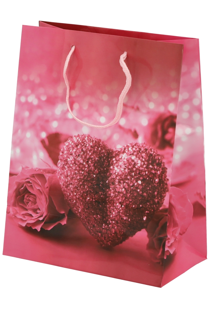 Kadotasjes Liefde Medium Roze Glitter Hartje 18x10x23cm 12stuks