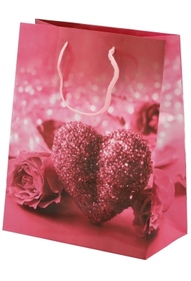 Kadotasjes Liefde Medium Roze Glitter Hartje 18x10x23cm 12stuks