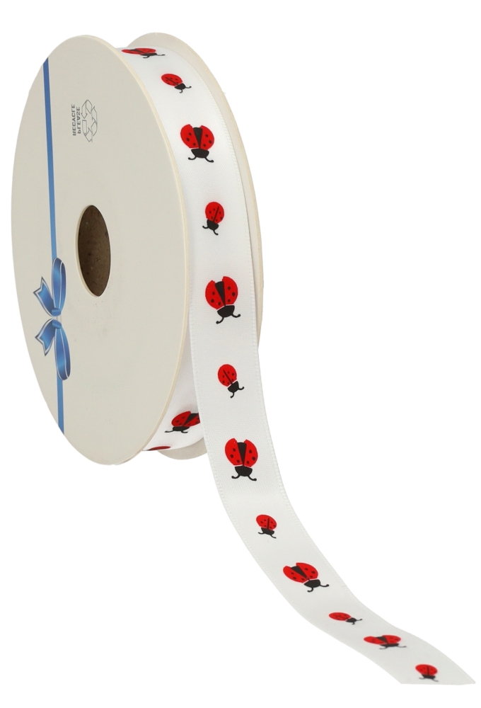 Kadolint Satijn Wit Lieveheersbeestje 15mm x 25meter