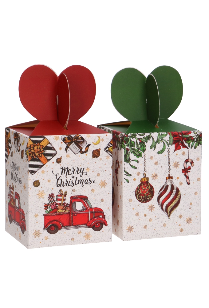 Geschenkdoosje Kerst 4 Assorti Rood & Groen  8.5x8.5x10.5cm 12stuks