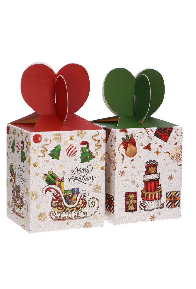 Geschenkdoosje Kerst 4 Assorti Rood & Groen  8.5x8.5x10.5cm 12stuks