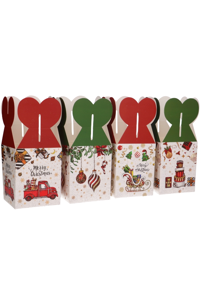 Geschenkdoosje Kerst 4 Assorti Rood & Groen  8.5x8.5x10.5cm 12stuks