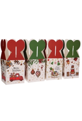 Geschenkdoosje Kerst 4 Assorti Rood & Groen  8.5x8.5x10.5cm 12stuks
