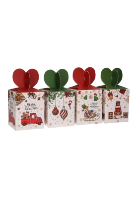 Geschenkdoosje Kerst 4 Assorti Rood & Groen  8.5x8.5x10.5cm 12stuks