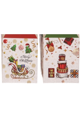 Geschenkdoosje Kerst 4 Assorti Rood & Groen  8.5x8.5x10.5cm 12stuks