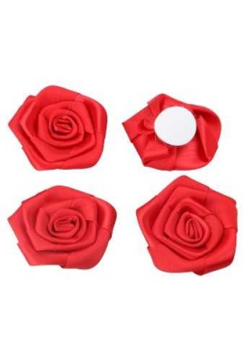 Cadeaustrikje Satijn Roos Groot Rood Met Plakker 4.5cm 14 stuks