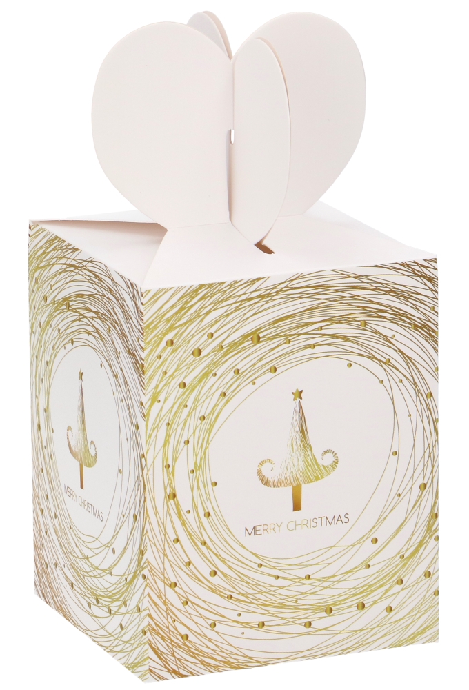 Geschenkdoosje Kerstmis Tree White Golden Swirl 8.5x8.5x10.5cm 10stuks