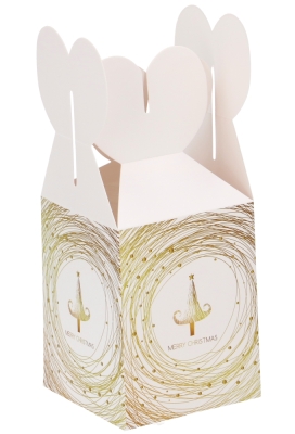 Geschenkdoosje Kerstmis Tree White Golden Swirl 8.5x8.5x10.5cm 10stuks