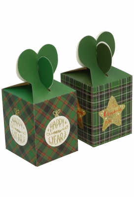 Geschenkdoosje Kerstmis Happy Year Groen 8.5x8.5x10.5cm 6stuks