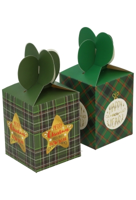 Geschenkdoosje Kerstmis Happy Year Groen 8.5x8.5x10.5cm 6stuks