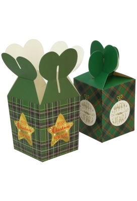 Geschenkdoosje Kerstmis Happy Year Groen 8.5x8.5x10.5cm 6stuks
