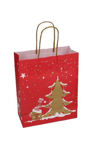 Papieren Draagtas Kassel & Handvat Christmas Tree 18x8x22cm 50stuks