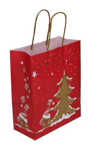 Papieren Draagtas Kassel & Handvat Christmas Tree 18x8x22cm 50stuks