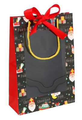 Sinttasjes Sint Rijmpjes Zwart Met Venster & Lintgleuf 20x8x29cm 10st