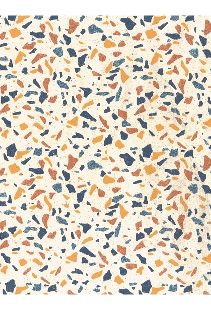 Kadopapier Gras Terrazzo Tile Brown & Blue & Yellow metallic 50cmx200m