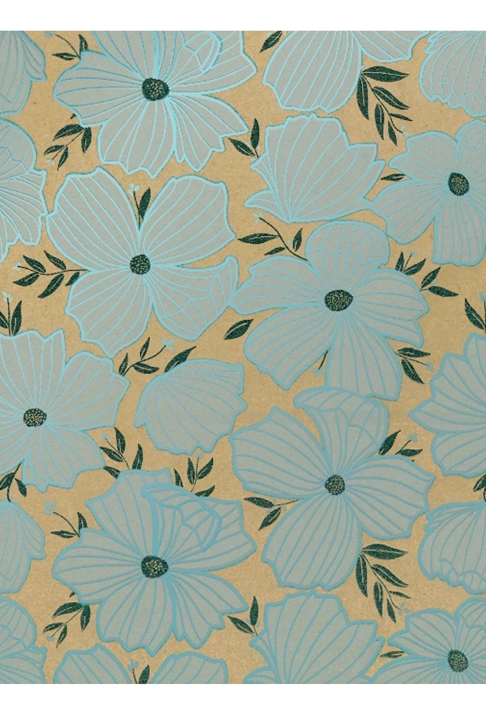 Kadopapier Bruin Kraft Sakura Blue 70cm x 200meter