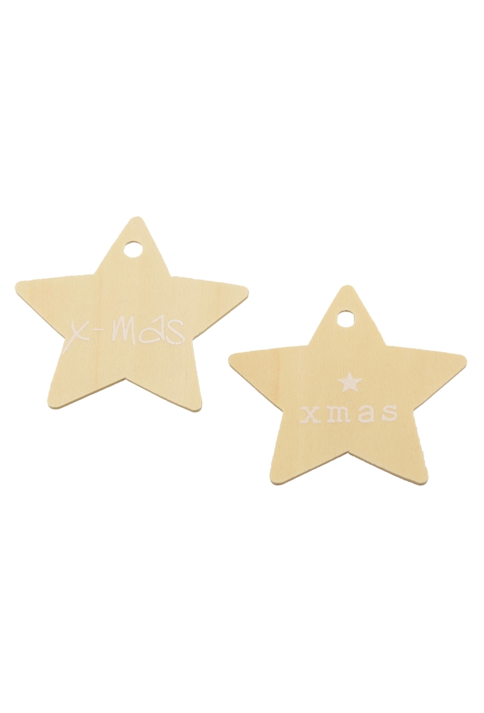 Houten Decoratie Star X-mas Naturel Hanger 6cm 100stuks