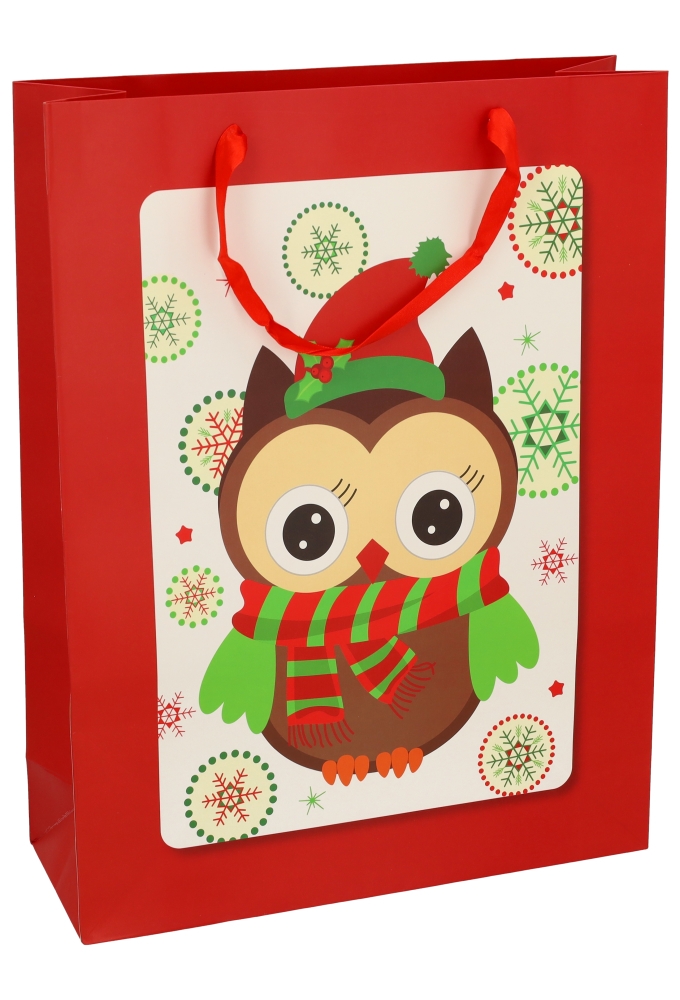 Kersttasjes Jumbo Christmas Owls Scarf & Hood 33x10x45.5cm 12stuks