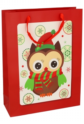 Kersttasjes Jumbo Christmas Owls Scarf & Hood 33x10x45.5cm 12stuks