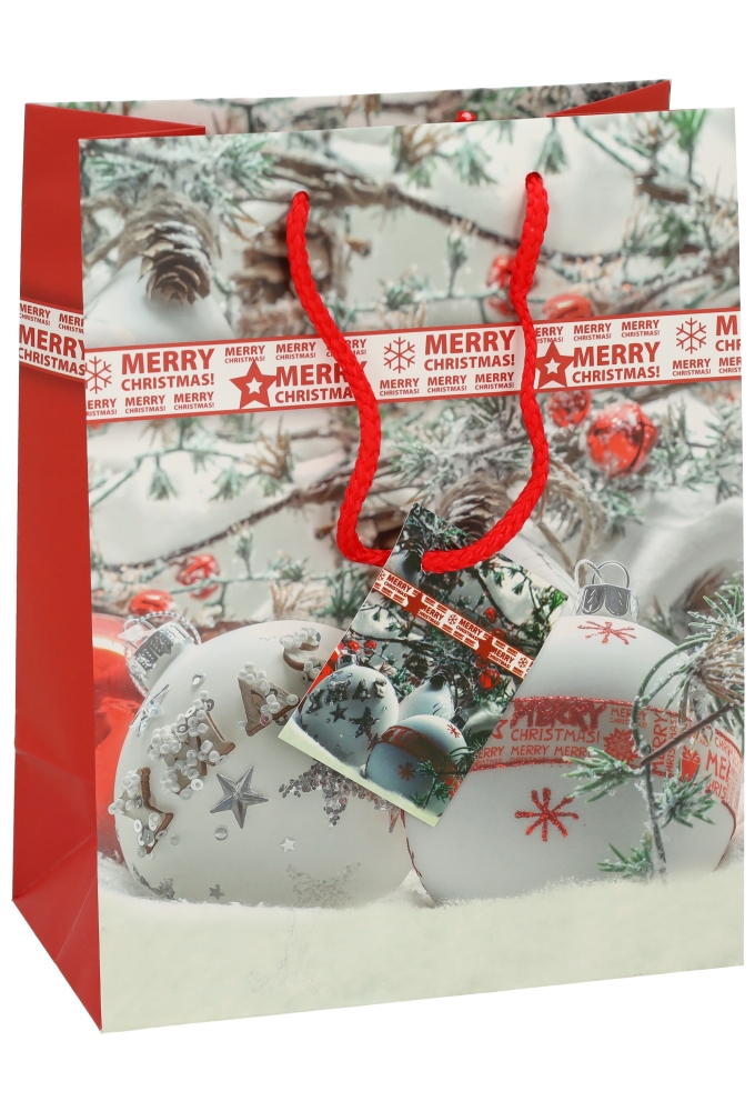 Kersttasjes Medium Snowball 18x10x23cm 12stuks