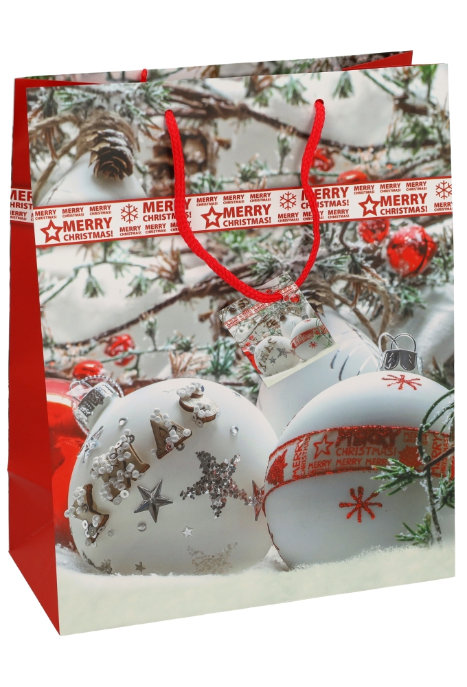 Kersttasjes Groot Snowball 26.5x13.5x32.5cm 12stuks