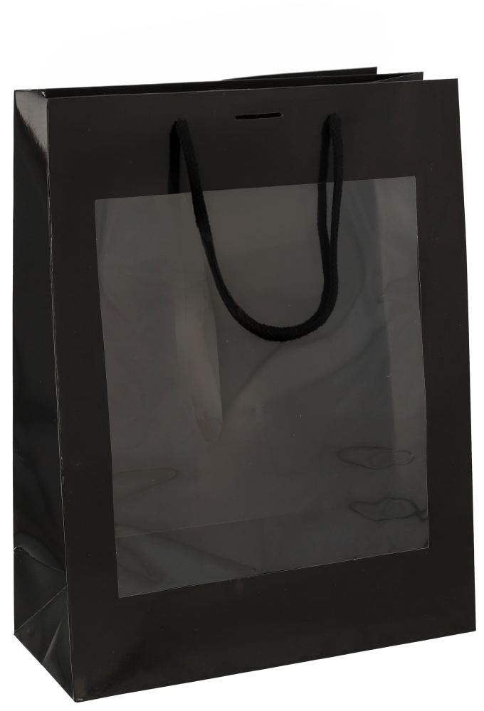 Kadotasjes Trazo Zwart Glanzend Met PVC Venster 28x12x36cm 10stuks