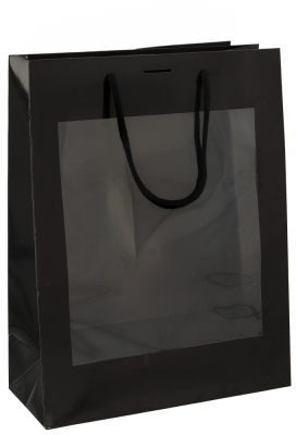 Kadotasjes Trazo Zwart Glanzend Met PVC Venster 28x12x36cm 10stuks