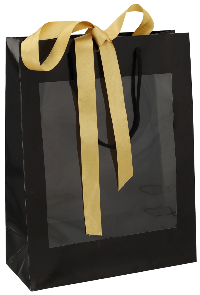 Kadotasjes Trazo Zwart Glanzend Met PVC Venster 28x12x36cm 10stuks