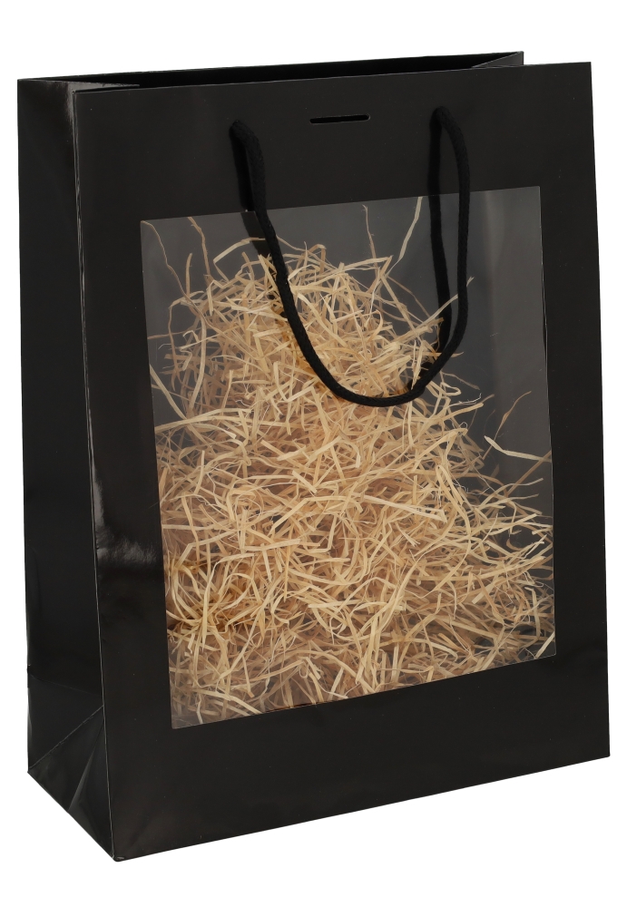 Kadotasjes Trazo Zwart Glanzend Met PVC Venster 28x12x36cm 10stuks