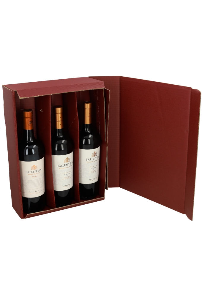 Wijndoos Modern Bordeaux 36x25x9cm 3 fles 25stuks