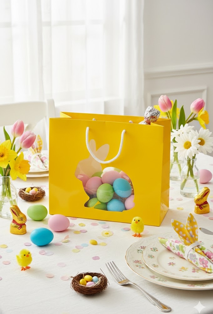 Paastasjes Geel Haasje 24x11x20cm FSC® 12stuks