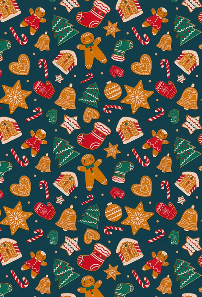 Kerstpapier Christmas Cookies Darkblue 50cm x 200meter