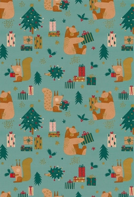 Kerstpapier Bears & Squirrel 50cm x 200meter
