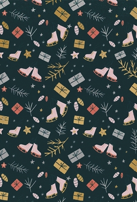 Kerstpapier Ice Skates & Gifts 50cm x 200meter