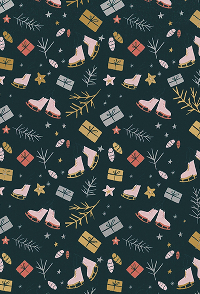 Kerstpapier Ice Skates & Gifts 70cm x 200meter