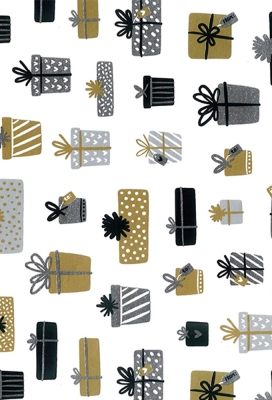 Kerstpapier Litlle Presents Black & Gold & Silver 50cm x 200meter