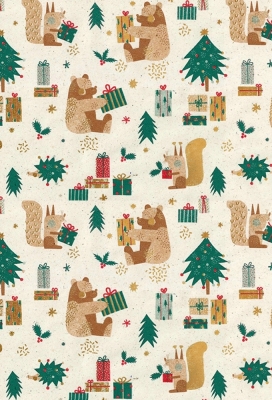 Kerstpapier Gras Bears & Squirrelgrass 70cm x 200meter