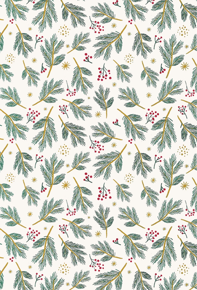 Kerstpapier Xmas Greenery Stars 50cm x 200meter