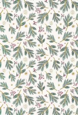 Kerstpapier Xmas Greenery Stars 70cm x 200meter