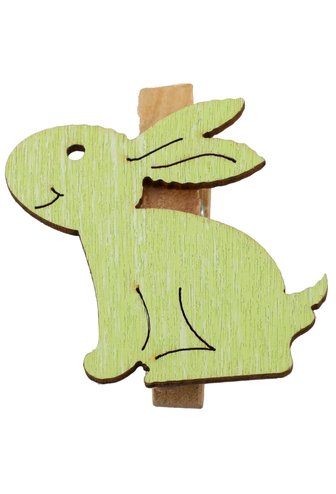 Houten Deco Knijper Haas Groen 3.8x3.6cm 36stuks